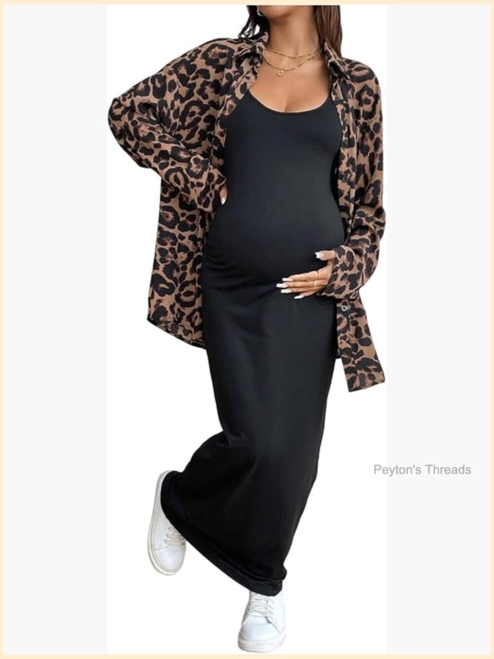 Maternity 2 Piece Summer Outfit Button Down Shirt and Tank Maxi Dress Set